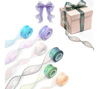 HUANYO 6 Rolls 40mm x 9.1m Transparent Organza Ribbon, White Green Blue Iridescent Sheer Chiffon Gift Wrapping Ribbons for Wedding, Christmas, Invitations, Bouquet & Craft Decorations(b# 6pcs)
