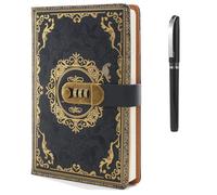 HUANYO A5 Password Journal with Pen, Vintage Leather Look Combination Lock Diary for Women Girls, 200 Pages Lined Notebook for Travel Writing Office School (grey)