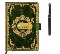 HUANYO A5 Password Journal with Pen, Vintage Leather Look Combination Lock Diary for Women Girls, 200 Pages Lined Notebook for Travel Writing Office School (green)