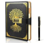 HUANYO A5 Password Notebook with Lock - Vintage PU Leather Journal, 200 Lined Pages, Secret Diary Lockable with Pen for Women, Girls, Men, Students (black)