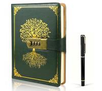 HUANYO A5 Password Notebook with Lock - Vintage PU Leather Journal, 200 Lined Pages, Secret Diary Lockable with Pen for Women, Girls, Men, Students (green)