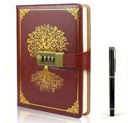 HUANYO A5 Password Notebook with Lock - Vintage PU Leather Journal, 200 Lined Pages, Secret Diary Lockable with Pen for Women, Girls, Men, Students (burgundy)