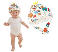 HUANYO Baby Head Protector with Grey Forest Print & Dinosaur Knee Pads Set - Adjustable, Breathable Anti-Fall Safety Helmet for Toddlers 5-36 Months, Ideal for Learning to Walk Unisex (Grey) (Orange)