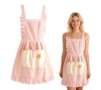 HUANYO Cute Rustic Floral Apron for Women - Lightweight Adjustable Apron for Baking, Gardening, Cafe, with Pocket & Hand Towel, Fresh Country Style Kitchen Apron (pink)