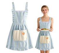 HUANYO Cute Rustic Floral Apron for Women - Lightweight Adjustable Apron for Baking, Gardening, Cafe, with Pocket & Hand Towel, Fresh Country Style Kitchen Apron (blue)