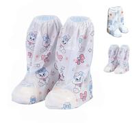 HUANYO Disposable Kids Rain Boot Covers - 5 Pairs Children's Waterproof Shoe Covers, Fun Printed Patterns, Perfect for School, Outdoor Play, Puddle Jumping - One Size Fits Most (rabbits)