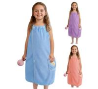 HUANYO Girls Hooded Poncho Towel 75x120cm | Extra Large Bath Towel & Beach Wrap | Ultra Soft 100% Cotton Quick Dry Bathrobe for Age 3-12 Toddler, Little Girl (blue)