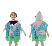 HUANYO Kids Beach Towel with Hood, Ultra Soft Microfibre Quick Dry Swimming Bathrobe for Children, Warm Changing Robe Wrap for Boys & Girls (Fits Height: 85-120 cm) (shark)