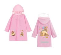 HUANYO Kids Rain Poncho Waterproof Hooded Raincoat for Boys Girls - Reflective Capybara Pattern Lightweight Rainwear, Ages 5-12 Years (UK, Age, 8 Years, 12 Years, Regular, pink)