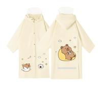 HUANYO Kids Rain Poncho Waterproof Hooded Raincoat for Boys Girls - Reflective Capybara Pattern Lightweight Rainwear, Ages 5-12 Years (UK, Age, 5 Years, 7 Years, Regular, khaki)