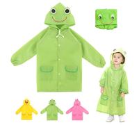 HUANYO Kids Raincoat for Girls Boys, Waterproof Rain Suit with 3D Cartoon Pattern, Lightweight Windproof Coverall Rainwear for Toddler Children Outdoor Play, School, Park (Green Frog)