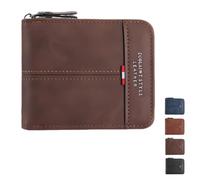HUANYO Men's Leather Wallet - Bi-Fold RFID Blocking Short Wallet with Zipper Coin Pocket, Multiple Card Slots & Gift Box | Money Organiser for Men (Dark Brown)