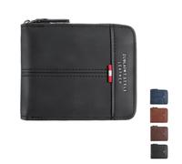 HUANYO Men's Leather Wallet - Bi-Fold RFID Blocking Short Wallet with Zipper Coin Pocket, Multiple Card Slots & Gift Box | Money Organiser for Men (Black)
