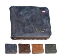 HUANYO Men's Leather Wallet, Bi-Fold RFID Blocking Wallets for Men, Short Style with Zipper Coin Pocket & Card Holder, Money Organiser with Gift Box (Blue)