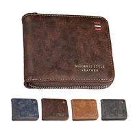 HUANYO Men's Leather Wallet, Bi-Fold RFID Blocking Wallets for Men, Short Style with Zipper Coin Pocket & Card Holder, Money Organiser with Gift Box (Brown)