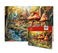HUANYO Mushroom House Puzzle with Fairytale Toadstools Forest Flowers and Butterflies Jigsaw Colourful Fantasy Scene 1000 Pieces for Adults Beginners Challenging Family Activity Games (Mushroom House)