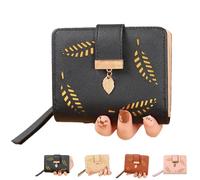 HUANYO Purses for Women, Genuine Leather Small Bifold Wallet, Compact Short Womens Wallet with RFID Protection and Coin Pocket (Black)