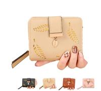 HUANYO Purses for Women, Genuine Leather Small Bifold Wallet, Compact Short Womens Wallet with RFID Protection and Coin Pocket (Khaki)