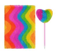 HUANYO Rainbow Plush Notebook Set, A5 Fluffy Fuzzy Diary with Heart-shaped Pen, 160 Lined Pages, Soft Cute Journal for Girls Teens Writing & School Supplies