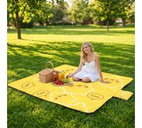 HUANYO Waterproof Picnic Blanket, 1.5*2M Foldable & Washable Beach Mat, Extra Large Portable Outdoor Blanket with Carry Handle for Park, Camping, Hiking, Beach and Picnics (Yellow chick 200*150cm)