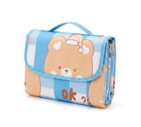 HUANYO Waterproof Picnic Blanket 200x300cm, Extra Large Foldable & Washable Outdoor Mat with Carry Handle, Cute Bear Print Beach Blanket for Camping, Hiking, Park, Travel (BLUE)