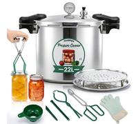 Huanyu 22L Pressure Canner with 5-10-15 PSI Pressure Weight and Pressure Gauge Can Sterilizer with Alloy Base Compatible for Induction and Gas Stoves Multifunction Pressure Cooker and Pressure Canner
