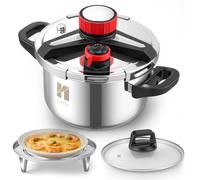 Huanyu 3-in-1 Pressure Cooker 5 Litres Stainless Steel Pressure Cookers with Steamer Plate and Glass Lid Explosion-proof Pressure Cooker Suitable for All Hob Types (5 L)