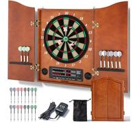 Huanyu Electronic Dart Board LED Dart Board Cabinet Set for Adults with 12 Soft-tip Darts up to 8 Players, 25 Games, Suitable for Family Game Room and Bar Game