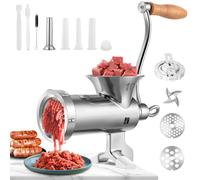 Huanyu Manual Meat Grinder Stainless Steel Meat Mincer with Sausage Stuffer and Cookie Attachment Dishwasher Safe Hand Meat Grinder for Beef Pork and Vegetables Meat Grinders (No.10)