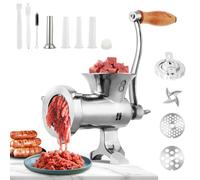 Huanyu Manual Meat Grinder Stainless Steel Meat Mincer with Sausage Stuffer and Cookie Attachment Dishwasher Safe Hand Meat Grinder for Beef Pork and Vegetables Meat Grinders (No.8)