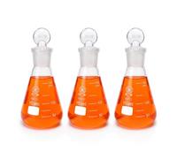 Huaou 150ml Conical Flask with Ground-in Glass Stopper, Pack of 3