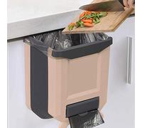 HUAPPNIO Kitchen Bin Plastic Folding Wall Mounted for Cupboard Door Hanging Trash Can 8L (Beige)