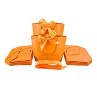 HUAPRINT Gift Bags with Handles,Party Favor Bags with Bow Ribbon,12Pcs Orange Paper Bags for Birthday Wedding Bridesmaid Present Celebration Holiday