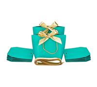 HUAPRINT Gift Bags with Handles,Party Favor Bags with Bow Ribbon,12Pcs Teal Blue Paper Bags for Birthday Wedding Bridesmaid Holiday