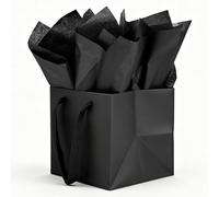 Huaprint Large Square Gift Wrapping Set - 12 Pack 25.4x25.4x25.4cm Black Gift Bags with Tissue Paper.Spacious, Luxe & Complete for Grand Presentations