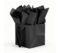 Huaprint Large Square Gift Wrapping Set - 2 Pack 20.3x20.3x20.3cm Black Gift Bags with Tissue Paper.Spacious, Luxe & Complete for Grand Presentations