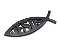 HUAPX 1Pack Black Jesus Fish Emblem Aluminum Alloy Badges Decals for Lord Christian Auto Sticker(Black)