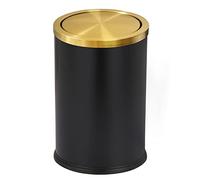 Huaqinglian Stainless Steel Gold Trash can with Flipping Lid 2.4gallon Fingerprint-Proof Garbage cans Wastebasket Bin for Kitchen bothroom Living Room (Black with Gold lid, 2.6 Gallon)