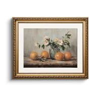 HUARCEY Canvas Pictures with Gold Frame, Small Vintage Wall Pictures, Still Life with Oranges and Flowers Painting, Wall Decoration Living Room, Bedroom, Dining Room, Kitchen, Farmhouse Decoration