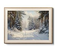 HUARCEY Framed Canvas Wall Art Vintage Snowy Path Canvas Wall Decor, Winter Tree Print 12x16 inch, for Bedroom Bathroom Living Room Festivals Decor
