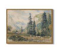 HUARCEY Framed Vintage Countryside Landscape Canvas Wall Art 12''x16'' Print, Pastoral Mountain Forest Valley Nature Meadow Scene Artwork, Rustic Home Decor for Living Room Bedroom Office