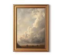 HUARCEY Gold Framed Canvas Wall Art, Cloud Picture Decor, Bedroom Living Room Sky Landscape Nature Decor, Rustic Vintage Neutral Canvas Paintings, 12x16inch
