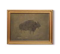 HUARCEY Gold Framed Canvas Wall Art, Retro Bison Picture Decor, Bedroom Bathroom Kitchen Farmhouse Decor, Moody Rustic Vintage Canvas Paintings, 12x16inch