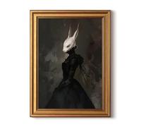 HUARCEY Gold Framed Vintage Wall Art Canvas Prints Gothic Room Decor Vintage Rabbit Lady Wall Decor, Aesthetic Dark Academia Halloween Pictures Oil Painting Goth Decorations 12x16in