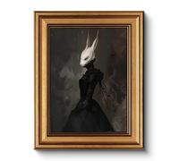 HUARCEY Gold Framed Vintage Wall Art Canvas Prints Gothic Room Decor Vintage Rabbit Lady Wall Decor, Aesthetic Dark Academia Halloween Pictures Oil Painting Goth Decorations 8x10in