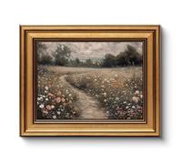 HUARCEY Gold Framed Vintage Wall Art for Living Room, Flowers Painting Prints Shelf Decor for Kitchen, Landscape Bedroom Wall Art, Christmas Gifts for Friends or Family (Flowers Path - 8"x10")