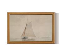 HUARCEY Gold Framed Vintage Wall Art for Living Room, Seaview Painting Prints Shelf Decor for Kitchen, Aesthetic Bedroom Large Wall Art, Gifts for Friends or Family (White Sailboat - 16"x24")