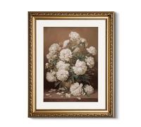 HUARCEY Vintage Gold Framed White Peony Floral Canvas Wall Art 13x16 Inch