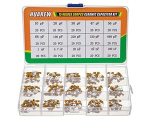 HUAREW 15 Values 300 Pcs Ceramic Capacitor 10~680 pF and 1~100 nF Assortment Kit
