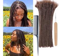 Huarisi 0.6cm Thickness 12 Inch 30Strands Human Hair Dreadlock Extensions for Women Brown Handmade Permanent Loc Extensions Real Hair Color 4 Can Be Curled and Twisted
